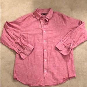 Red linen button down shirt from Banana Republic